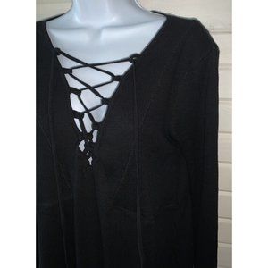 Umgee USA Top Sz SMALL Lace-Up V-Neck Ribbed Knit Tunic Boho Cotton Blend EUC